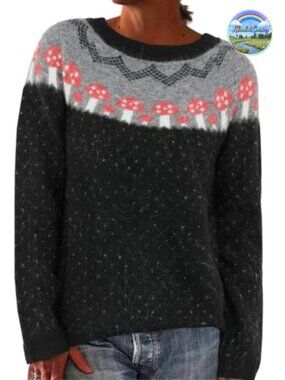 Fair Isle Knit Wool Blend Crewneck Pullover Sweater